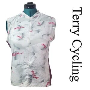 Terry Cycling Jersey Womens XL Grey Pink Floral Polyester Spandex Sleeveless Top